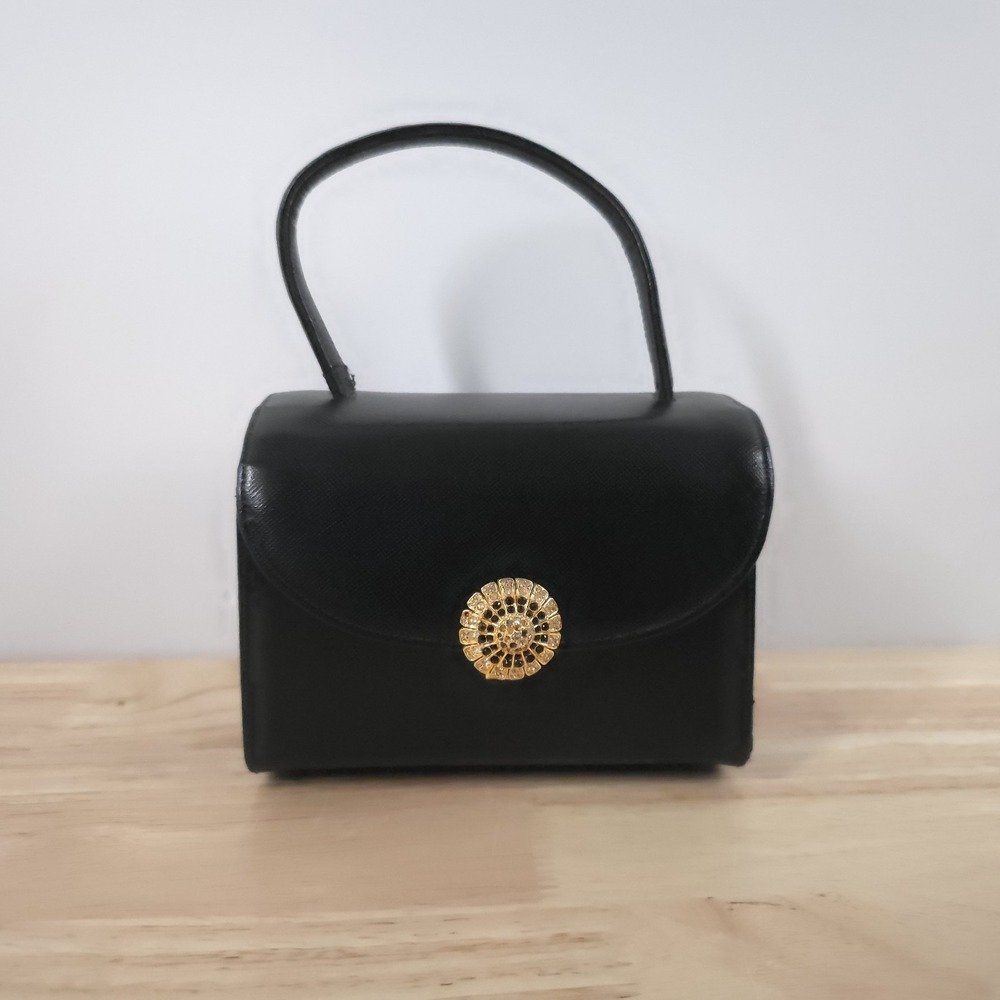 VTG Saks Fifth Avenue Black Jeweled Evening Bag Cocktail Purse 50s 60s MCM